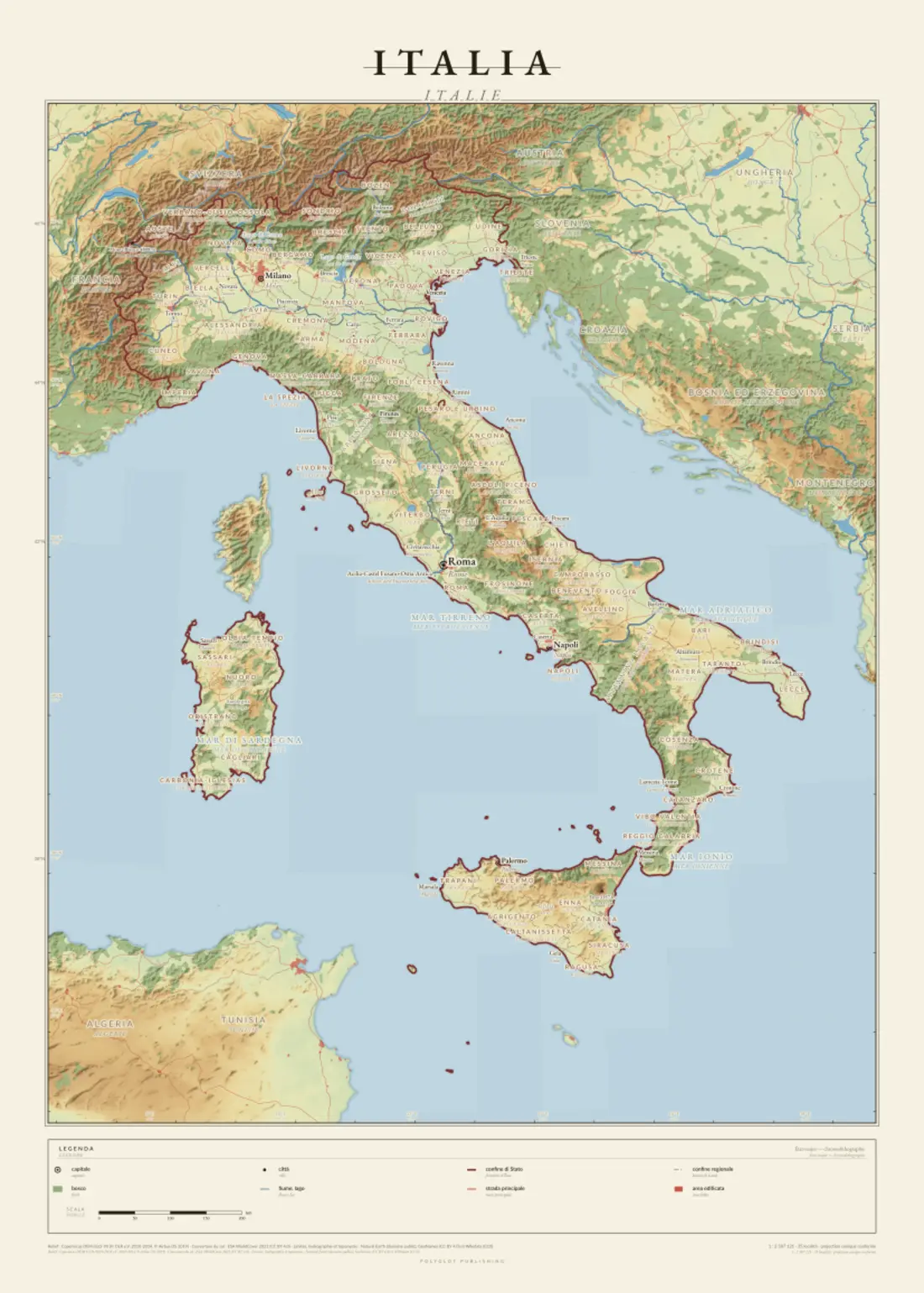 Italia — carte murale bilingue